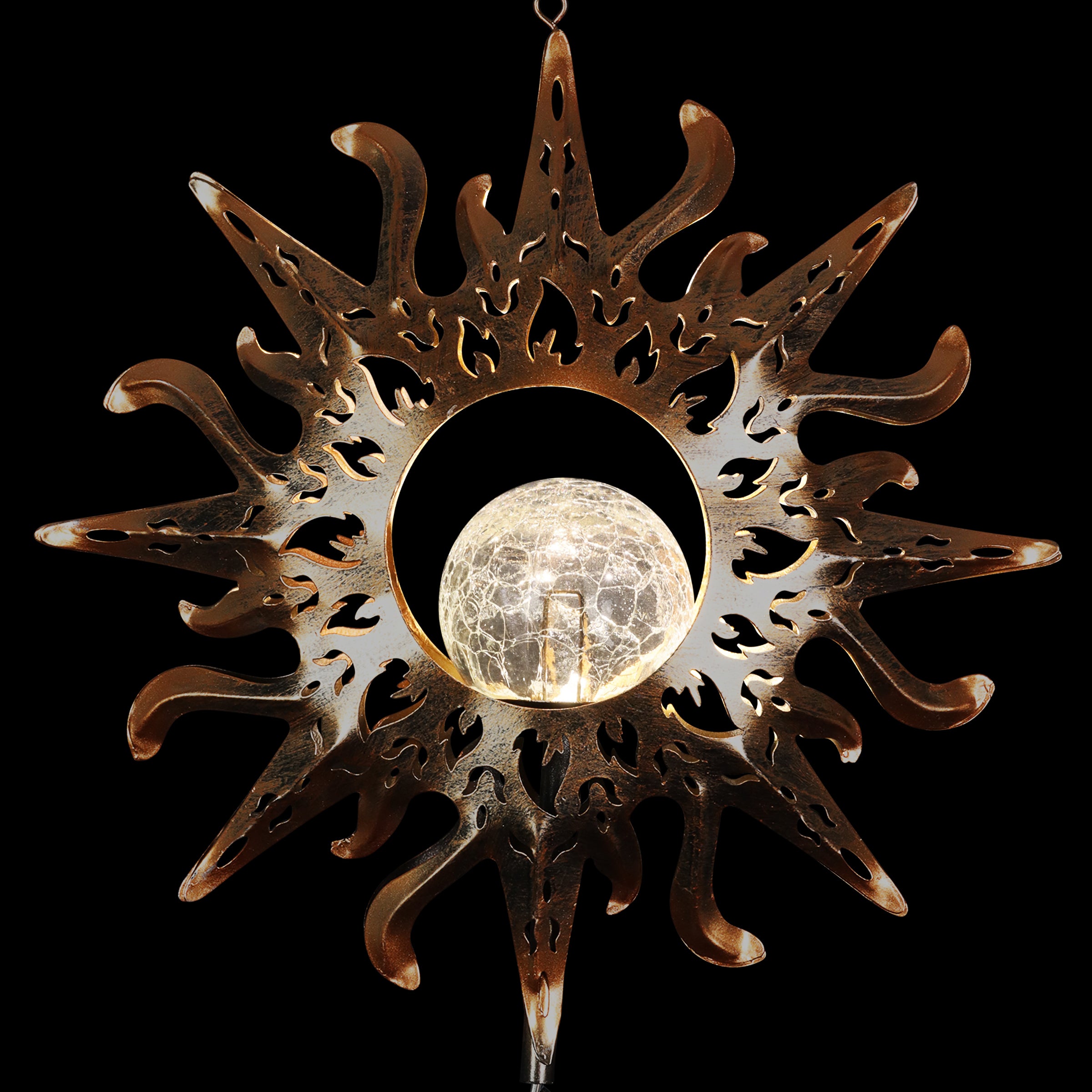 Solar Bronze Metal Sun with Glass Crackle Ball Wind Chime