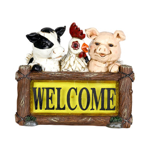 Solar Farm Animal Welcome Sign Garden Statue, 11 by 10 Inches | Shop Garden Decor by Exhart