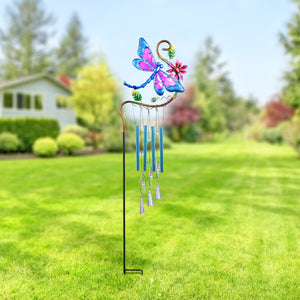 Blue Dragonfly Metal Wind Chime Garden Stake, 9 by 36.5 Inches | Shop Garden Decor by Exhart