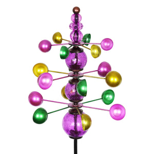 Three Tier Wind Spinner Garden Stake with Glass Crackle Balls in Purple, 14 by 48 Inches | Shop Garden Decor by Exhart
