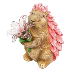 Solar Pink Hedgehog With LED Flower Statue, 9 Inch | Shop Garden Decor by Exhart