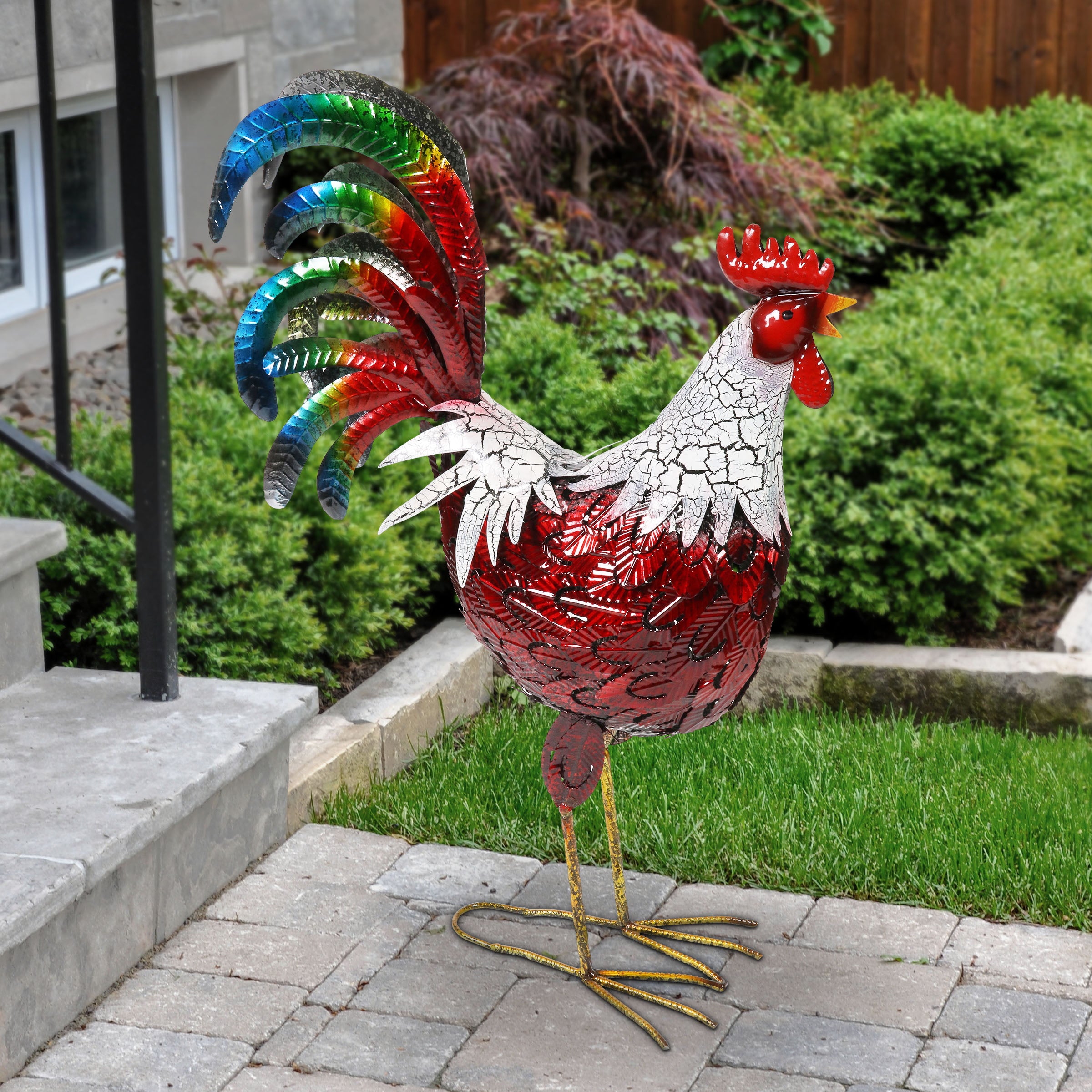 Red Metal Garden Rooster Statuary - Thumbnail 5