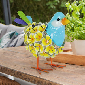 Solar Yellow Metal Song Bird with 38 LEDs in a Flower Body Garden Statue, 6 by 7.5 Inches | Shop Garden Decor by Exhart