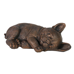 Sleeping French Bulldog Garden Statue in Bronze Look, 21 by 7 Inches | Shop Garden Decor by Exhart