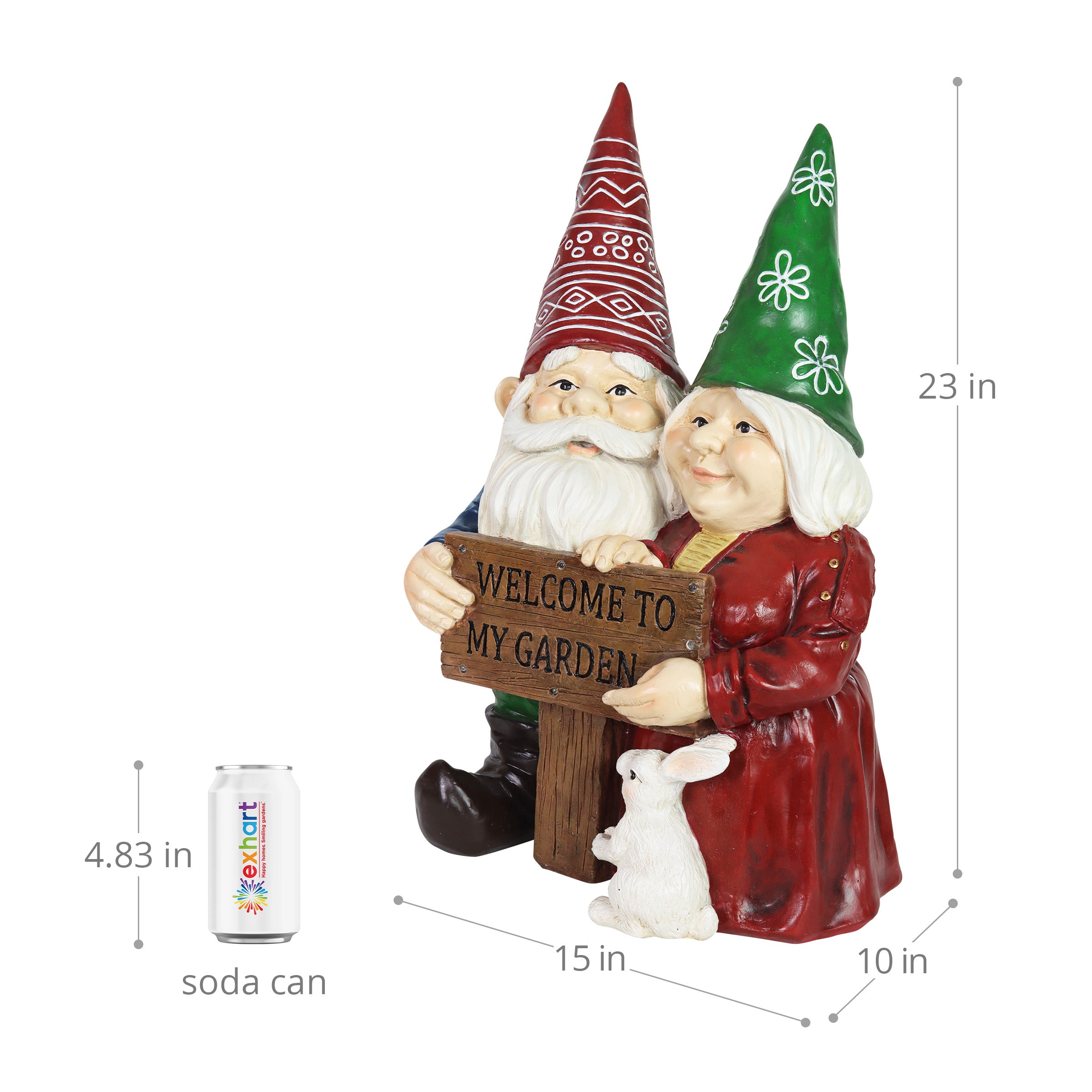 Solar Pastel Garden Gnome Couple with LED Welcome Sign Statuary - Thumbnail 4