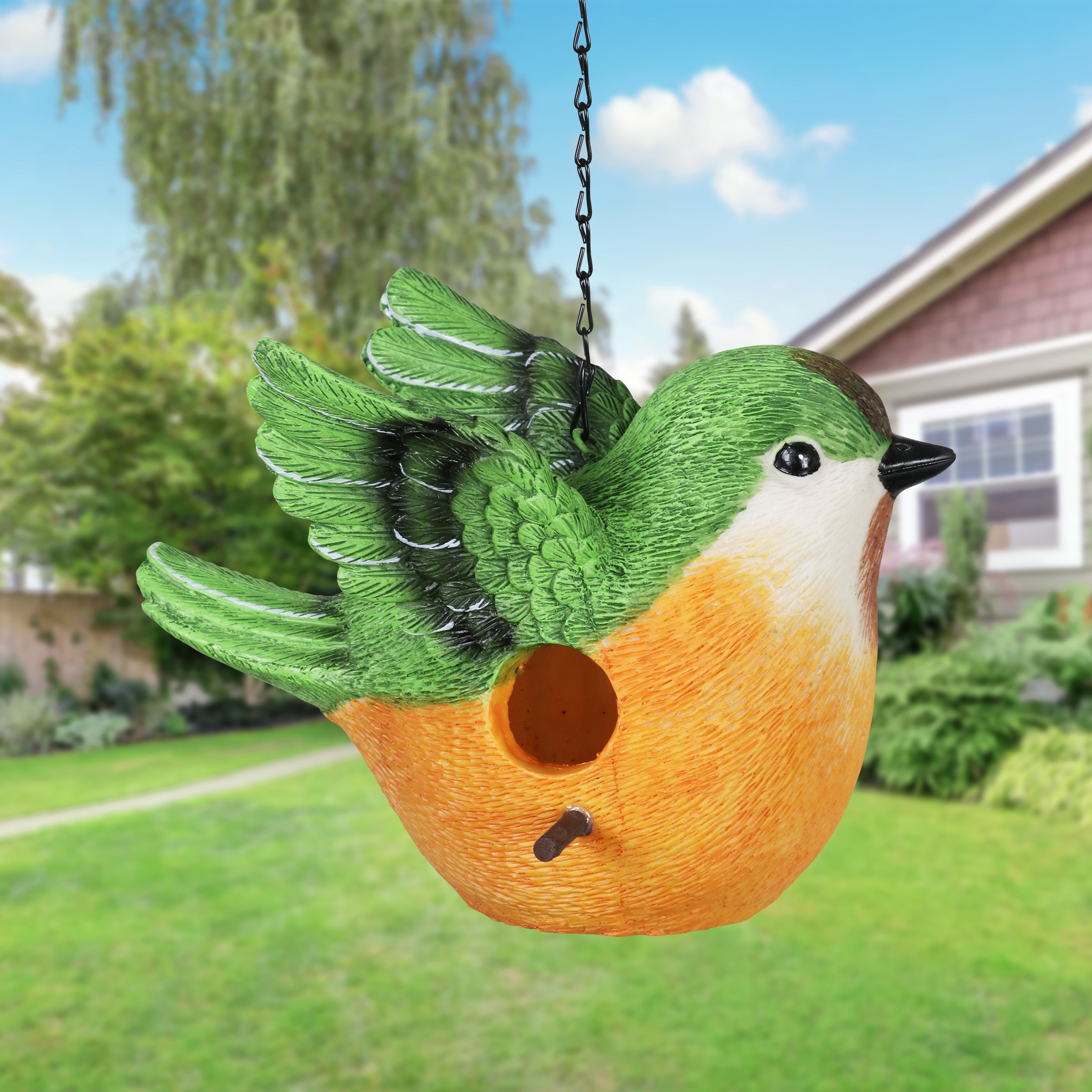 Peach Bird Hand Painted Bird House - Thumbnail 5