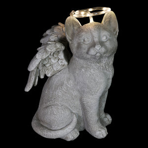 Solar Halo Cat with Angel Wings Memorial Statue, 10 Inches | Shop Garden Decor by Exhart