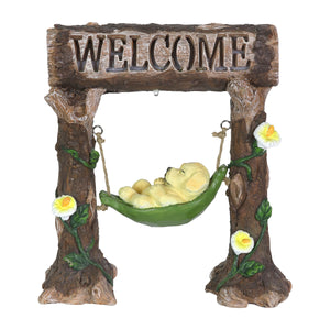 Solar Dog in a Welcome Hammock Hand Painted Garden Statuary, 9.5 by 10.5 Inches | Shop Garden Decor by Exhart