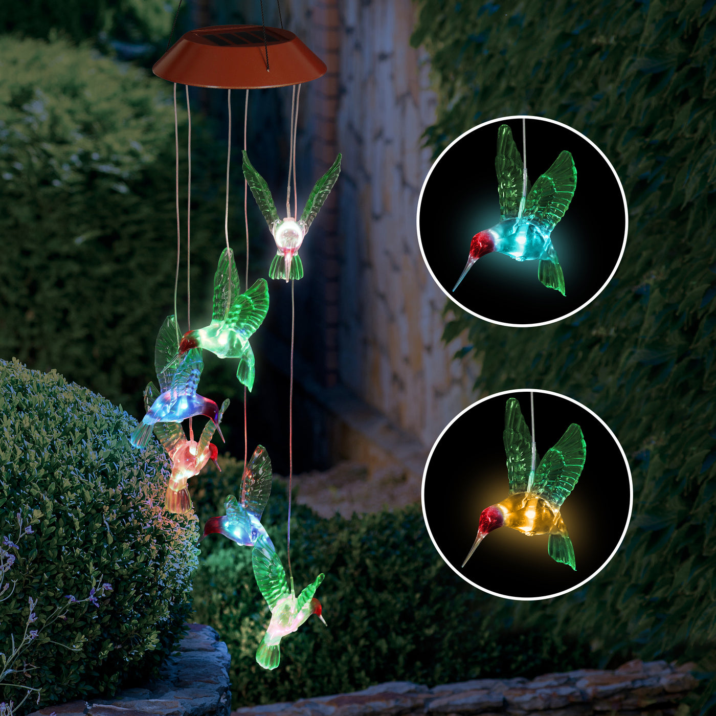 hanging plant mobile Solar Hummingbird Hanging Mobile with 6 Color Changing LEDs, 5 by 27.5