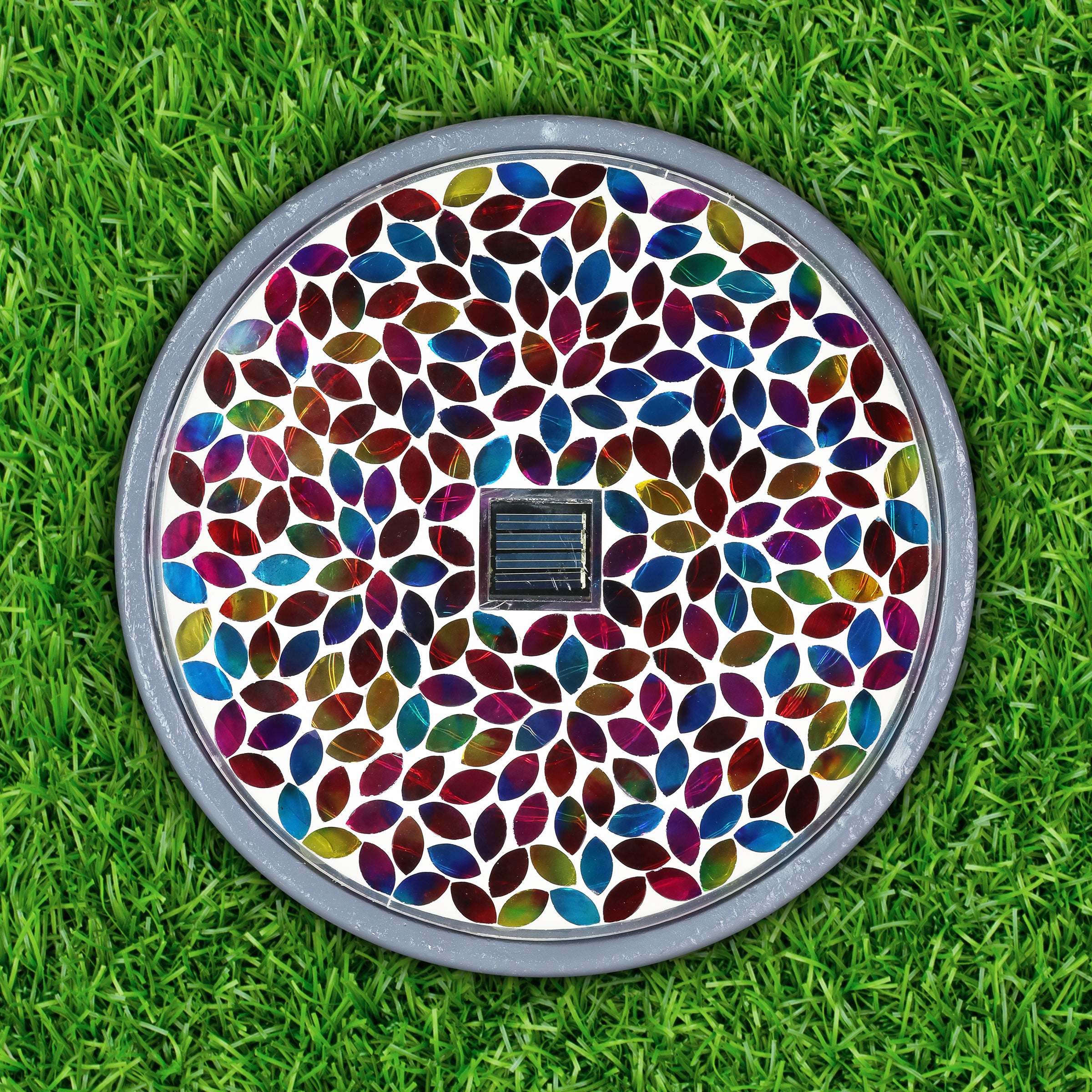 Solar Mosaic Glass Leaf Design in Cement Stone - Thumbnail 2