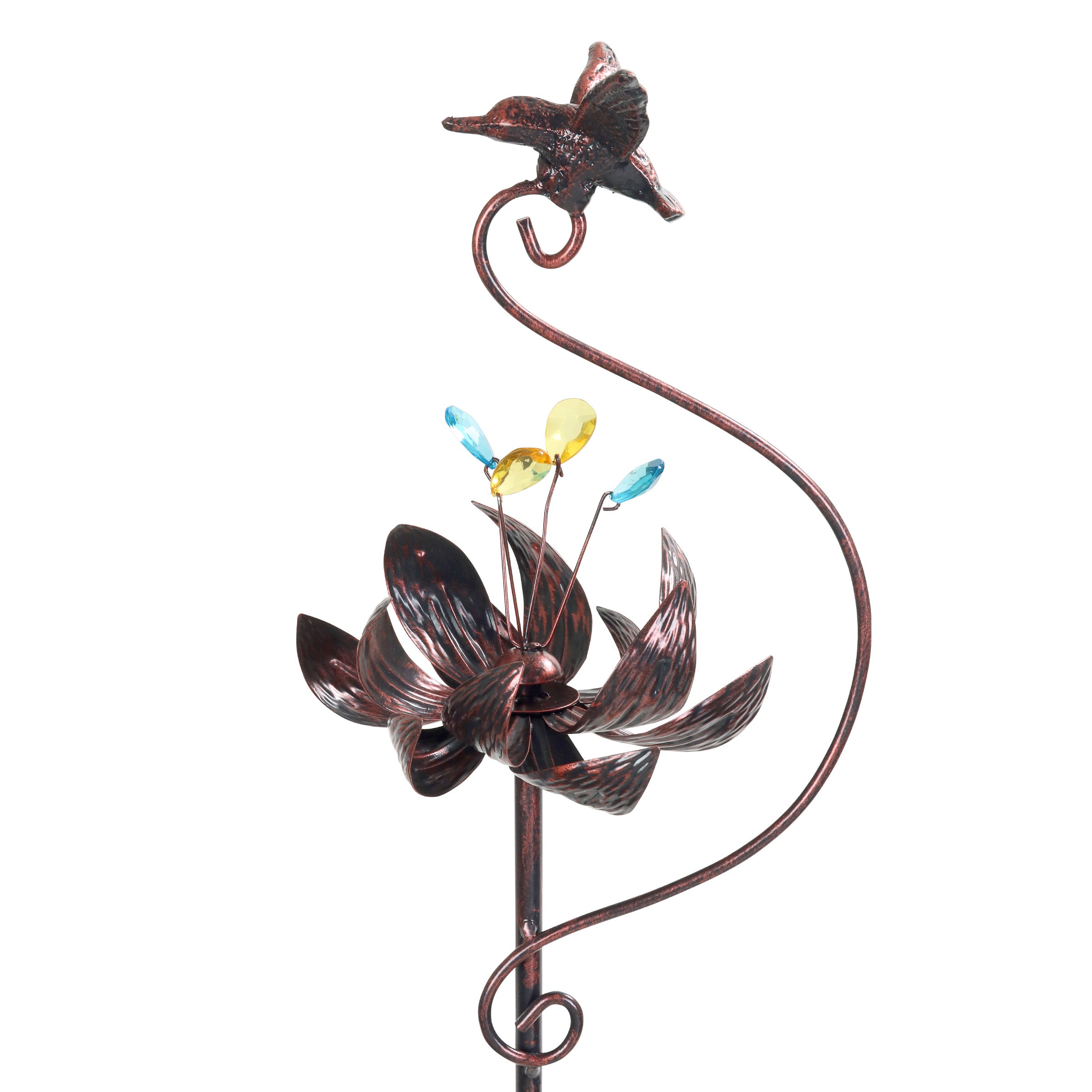 Exhart Kinetic Lotus with Hummingbird Spinner Garden Stake - Thumbnail 3
