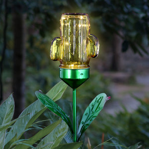 Solar Yellow Cactus Garden Stake with 3 LED lights, 5 by 32 Inches | Shop Garden Decor by Exhart