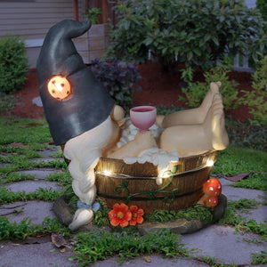 Good Time Bubble Bath Betty Gnome in a Tub Garden Statue with LED lights on a Battery Operated Timer, 7.5 by 7.5 Inches | Exhart