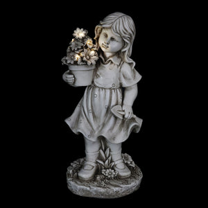 Solar Girl with a Flower Pot Garden Statue, 18 Inch | Shop Garden Decor by Exhart