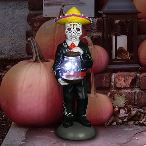 Day of the Dead Man with LED Sparkle Light Jar and Battery Powered Automatic Timer, 14 Inches tall | Exhart