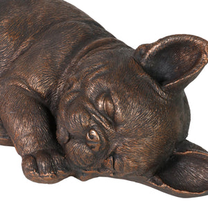 Sleeping French Bulldog Garden Statue in Bronze Look, 21 by 7 Inches | Shop Garden Decor by Exhart