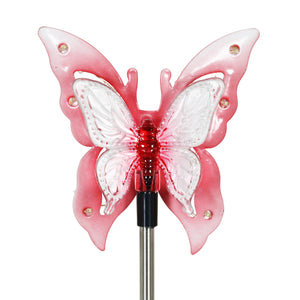 Solar Acrylic and Metal Pink Butterfly Garden Stake with Twelve LED Lights, 4 by 34 Inches | Shop Garden Decor by Exhart