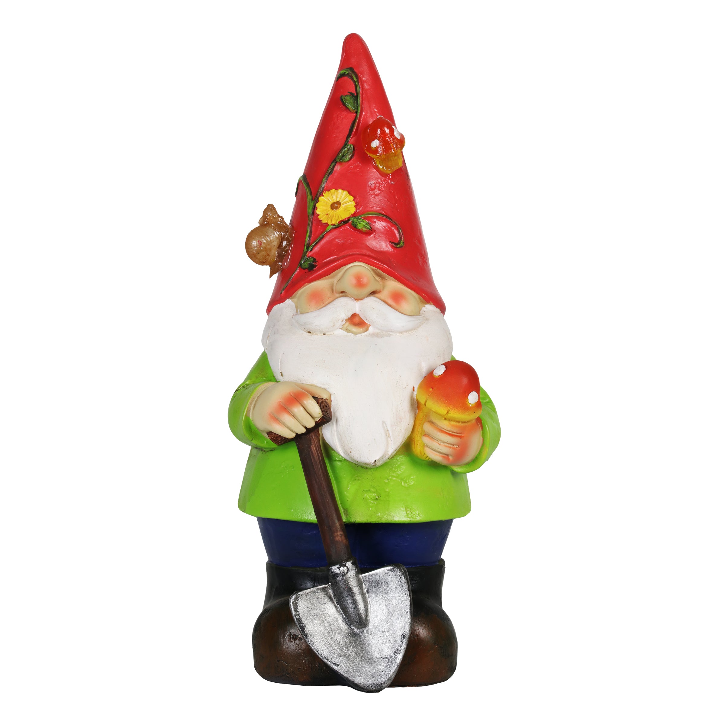 Solar Red Hat Roy Garden Gnome Statue with Shovel, 10 Inch | Shop Garden Decor by Exhart