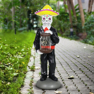 Day of the Dead Man with LED Sparkle Light Jar and Battery Powered Automatic Timer, 14 Inches tall | Exhart