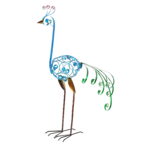 Metal Filigree Blue Bird with Green Tail Garden Statue, 28 Inch | Shop Garden Decor by Exhart