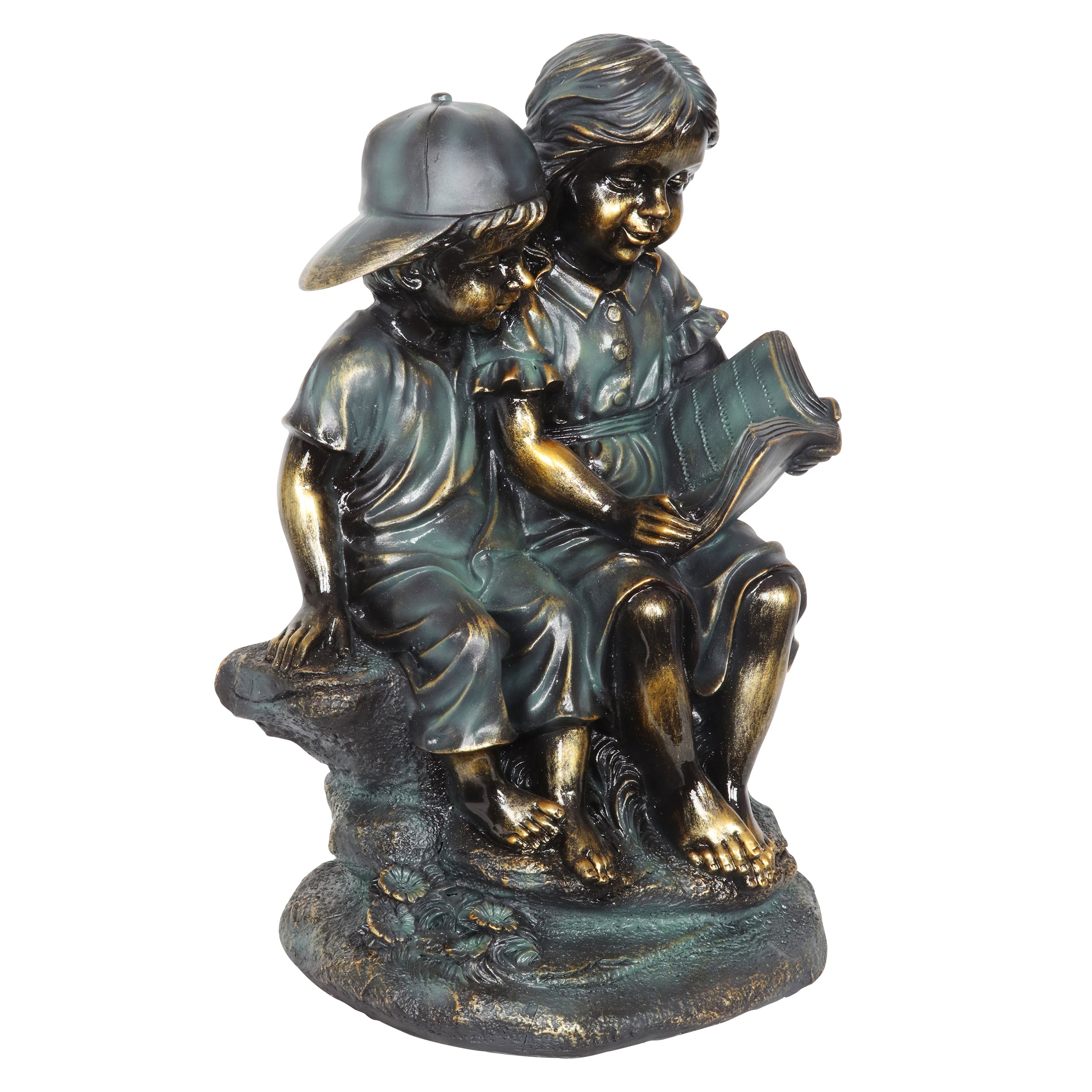 Girl in Boy's Lap Bronze Look Statuary