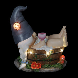 Good Time Bubble Bath Betty Gnome in a Tub Garden Statue with LED lights on a Battery Operated Timer, 7.5 by 7.5 Inches | Exhart