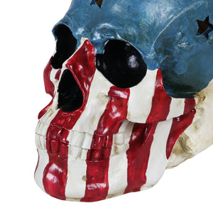 Battery-Operated Skull With USA Flag and Alternating Color LEDs, 8 Inch | Shop Garden Decor by Exhart