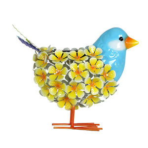 Solar Yellow Metal Song Bird with 38 LEDs in a Flower Body Garden Statue, 6 by 7.5 Inches | Shop Garden Decor by Exhart