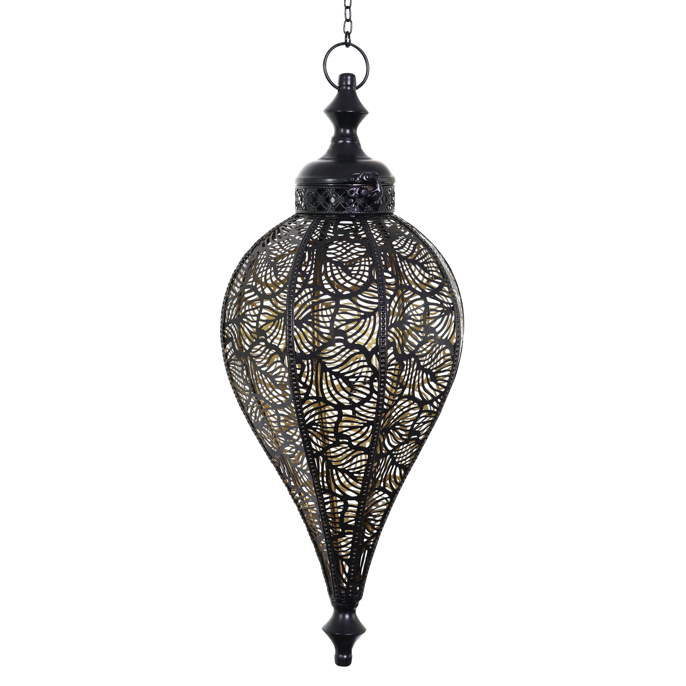 Hanging Metal Leaf Pattern LED Lantern with 5 Hour Battery Timer