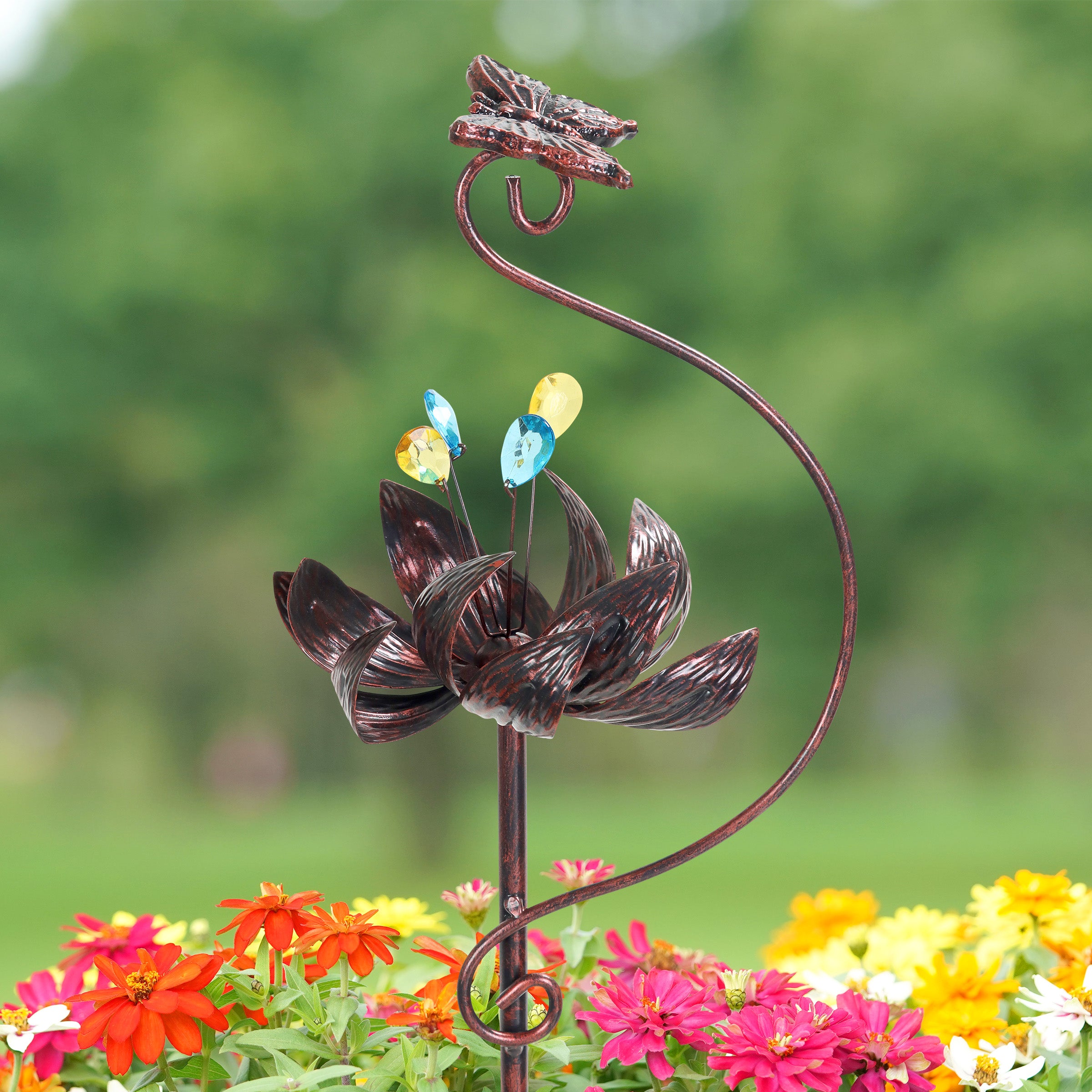 Exhart Kinetic Lotus Butterfly Spinner Garden Stake