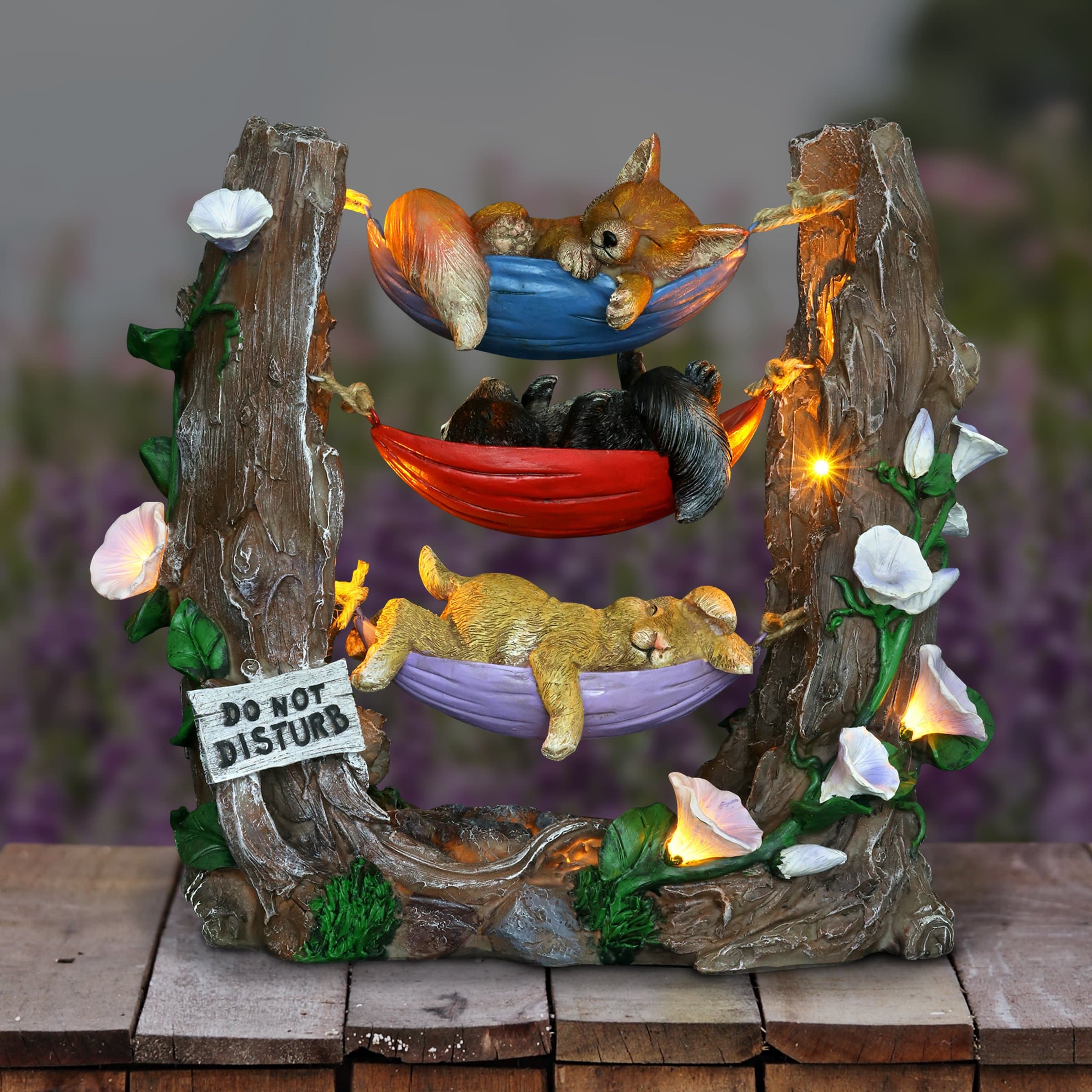 Solar Critters Napping in Three Hammocks Garden Statue - Thumbnail 3