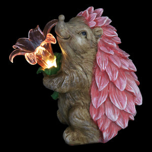 Solar Pink Hedgehog With LED Flower Statue, 9 Inch | Shop Garden Decor by Exhart