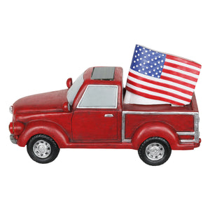 Solar Red Patriotic Garden Truck Statue with American Flag, 6.5 by 11 Inch | Shop Garden Decor by Exhart