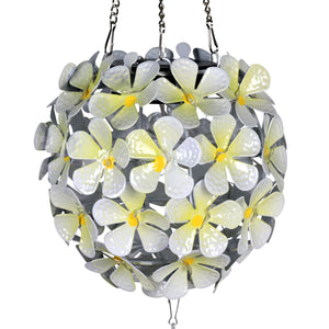 Solar Hanging White Hydrangea Flower Ball Wind Chime with Thirty Eight LED lights, 6 by 27 Inches | Exhart
