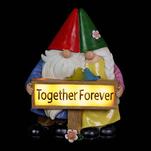 Solar Hand Painted Gnome Couple Garden Statue with Together Forever Sign, 4.5 by 9.5 Inches | Shop Garden Decor by Exhart