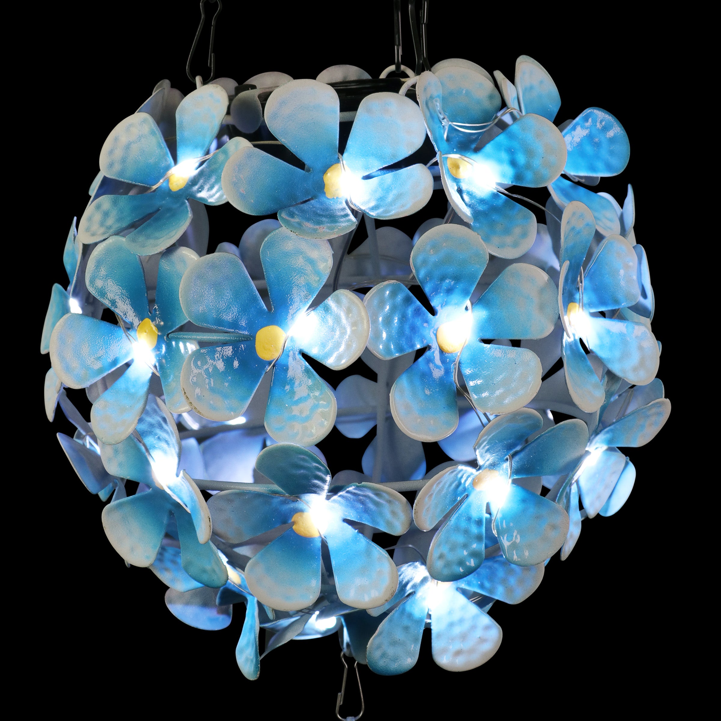 Solar Hanging Turquoise Hydrangea Flower Ball Wind Chime with Thirty-Eight LED Lights - Thumbnail 4