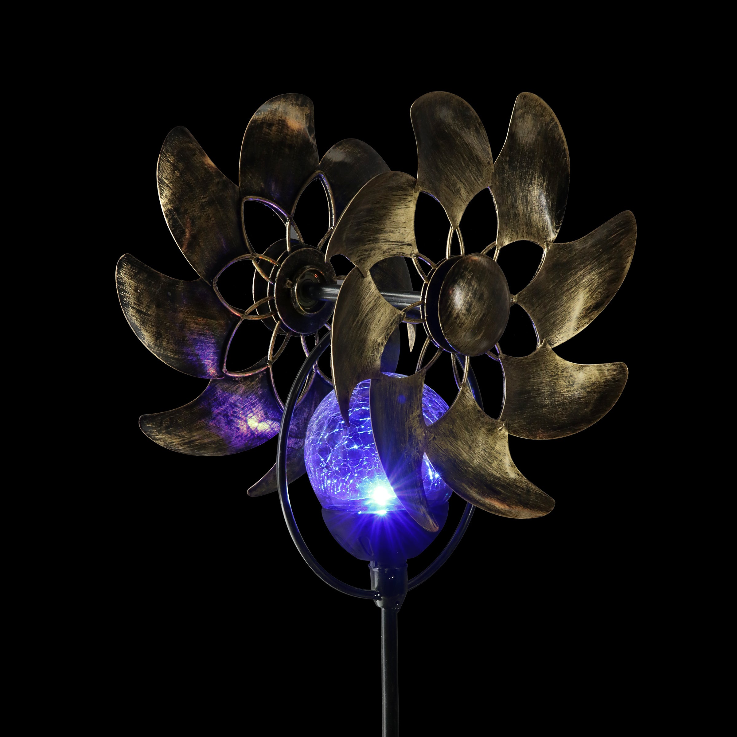 Solar Color Changing Double Windmill Wind Spinner Garden Stake - Thumbnail 2