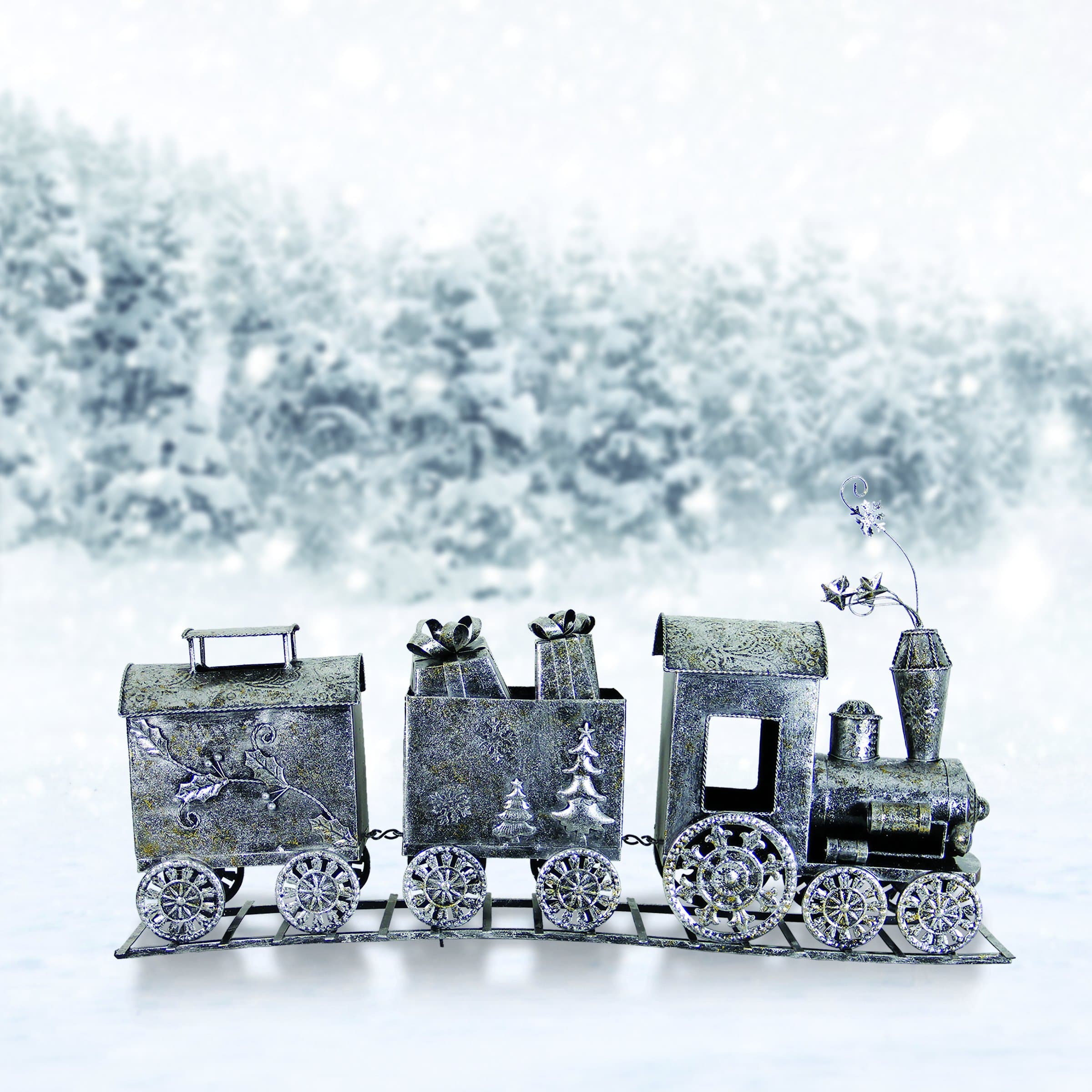 3 part Metal Holiday Train Statue