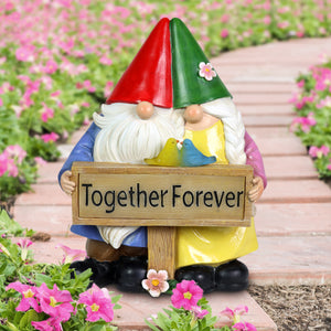 Solar Hand Painted Gnome Couple Garden Statue with Together Forever Sign, 4.5 by 9.5 Inches | Shop Garden Decor by Exhart