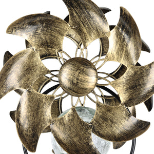 Solar Double Windmill Wind Spinner Garden Stake in a Bronze Finish with Crackle Glass Details, 7 by 43 Inches | Exhart
