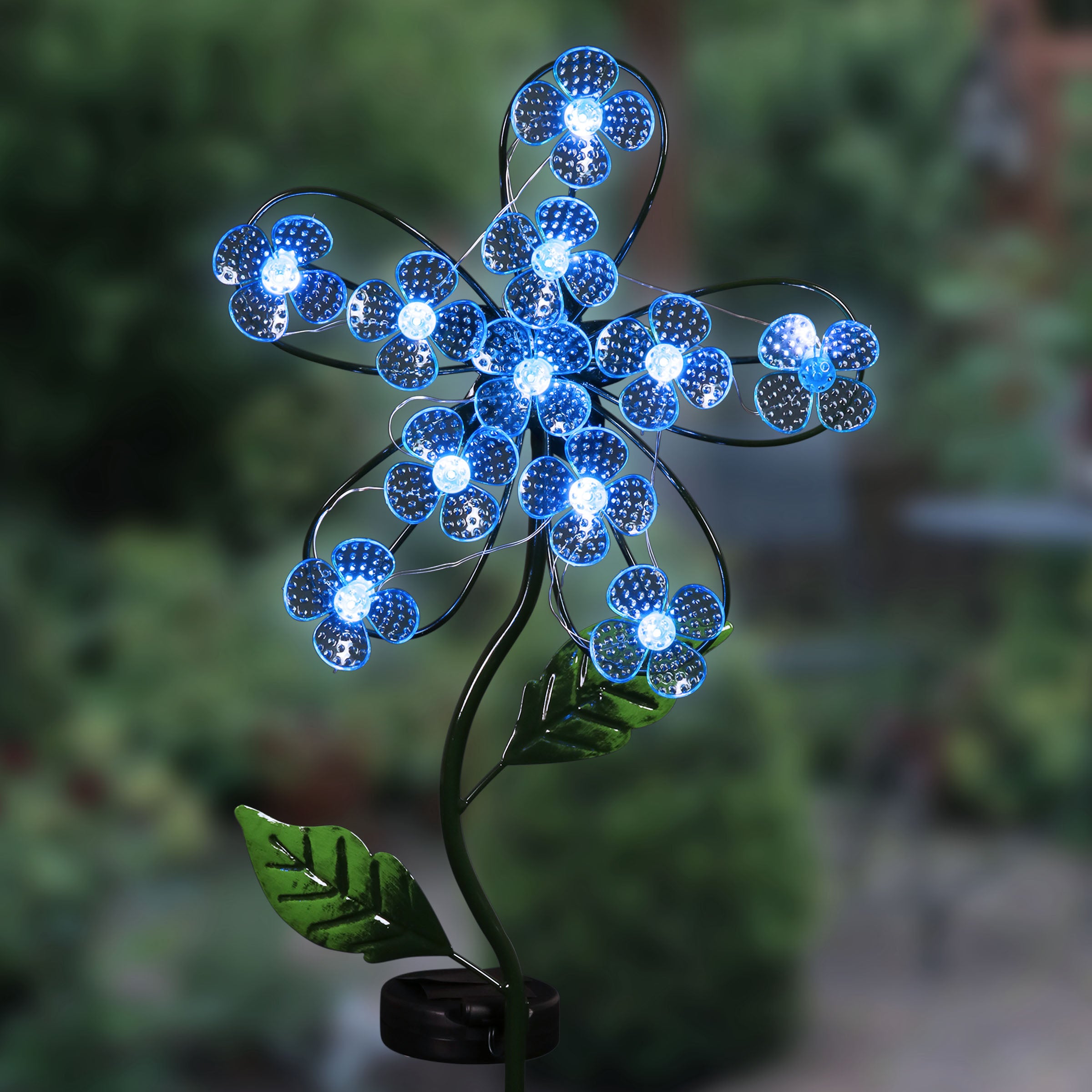 Solar Blue Flower Garden Stake with Spinning Forget Me Not Blooms - Thumbnail 4