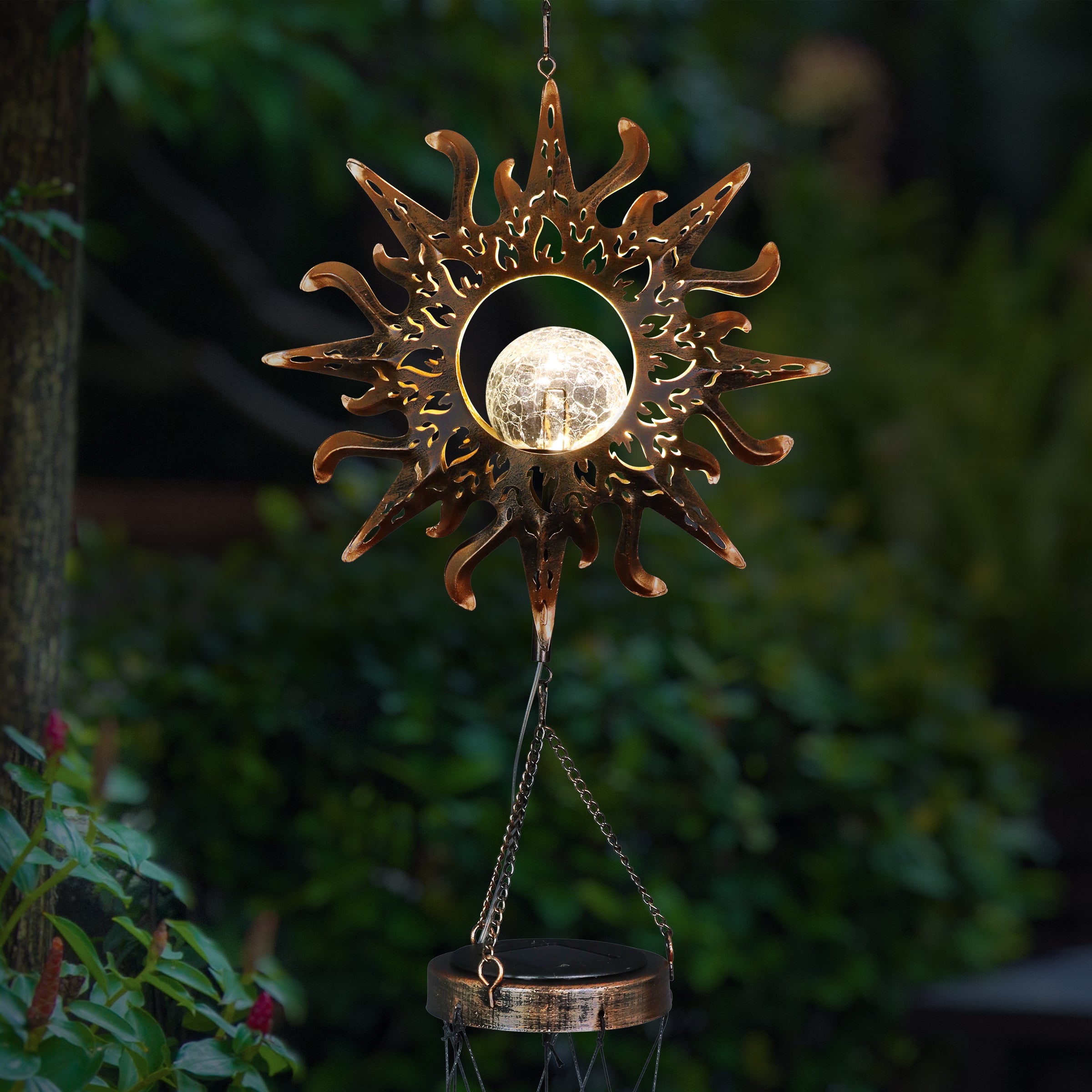 Solar Bronze Metal Sun with Glass Crackle Ball Wind Chime - Thumbnail 5