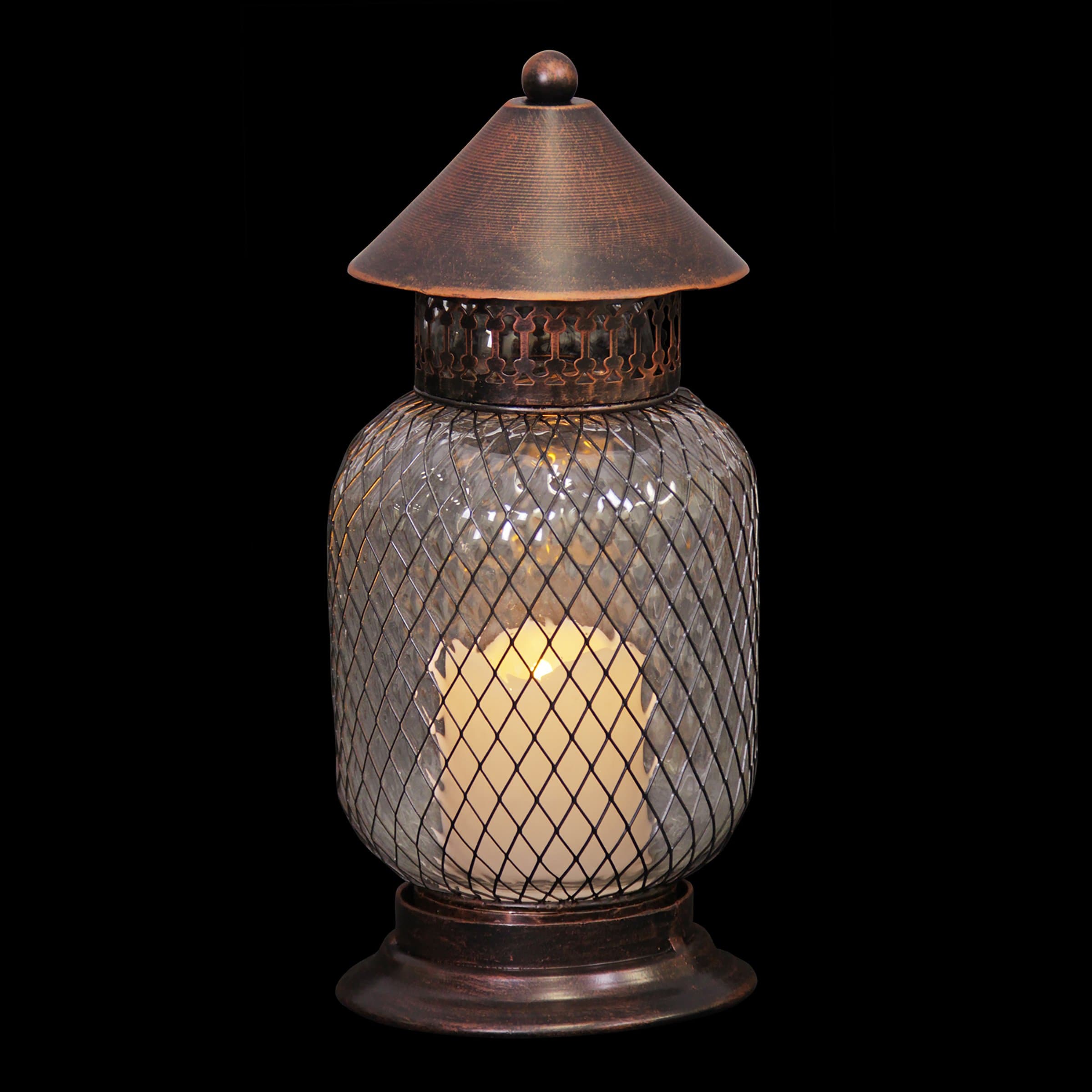 10 inch Battery Powered Bronze Lantern with LED Candle - Thumbnail 2