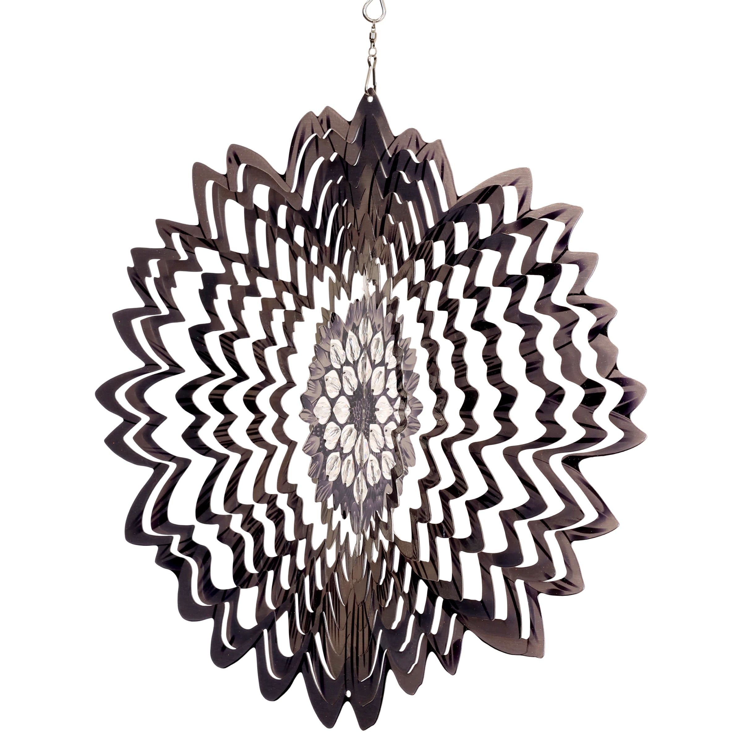 Silver Sunflower 3D Laser Cut Hanging Garden Spinner with Beads
