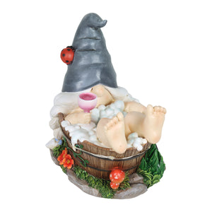 Good Time Bubble Bath Betty Gnome in a Tub Garden Statue with LED lights on a Battery Operated Timer, 7.5 by 7.5 Inches | Exhart