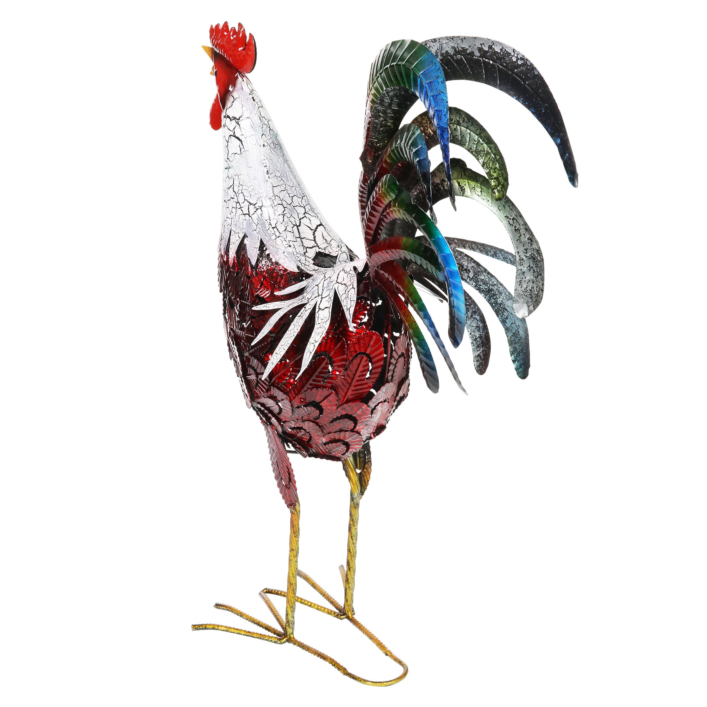 Red Metal Garden Rooster Statuary - Thumbnail 4