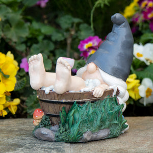 Good Time Bubble Bath Betty Gnome in a Tub Garden Statue with LED lights on a Battery Operated Timer, 7.5 by 7.5 Inches | Exhart