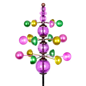 Three Tier Wind Spinner Garden Stake with Glass Crackle Balls in Purple, 14 by 48 Inches | Shop Garden Decor by Exhart