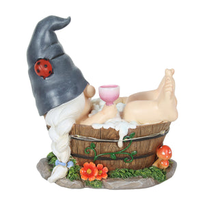 Good Time Bubble Bath Betty Gnome in a Tub Garden Statue with LED lights on a Battery Operated Timer, 7.5 by 7.5 Inches | Exhart