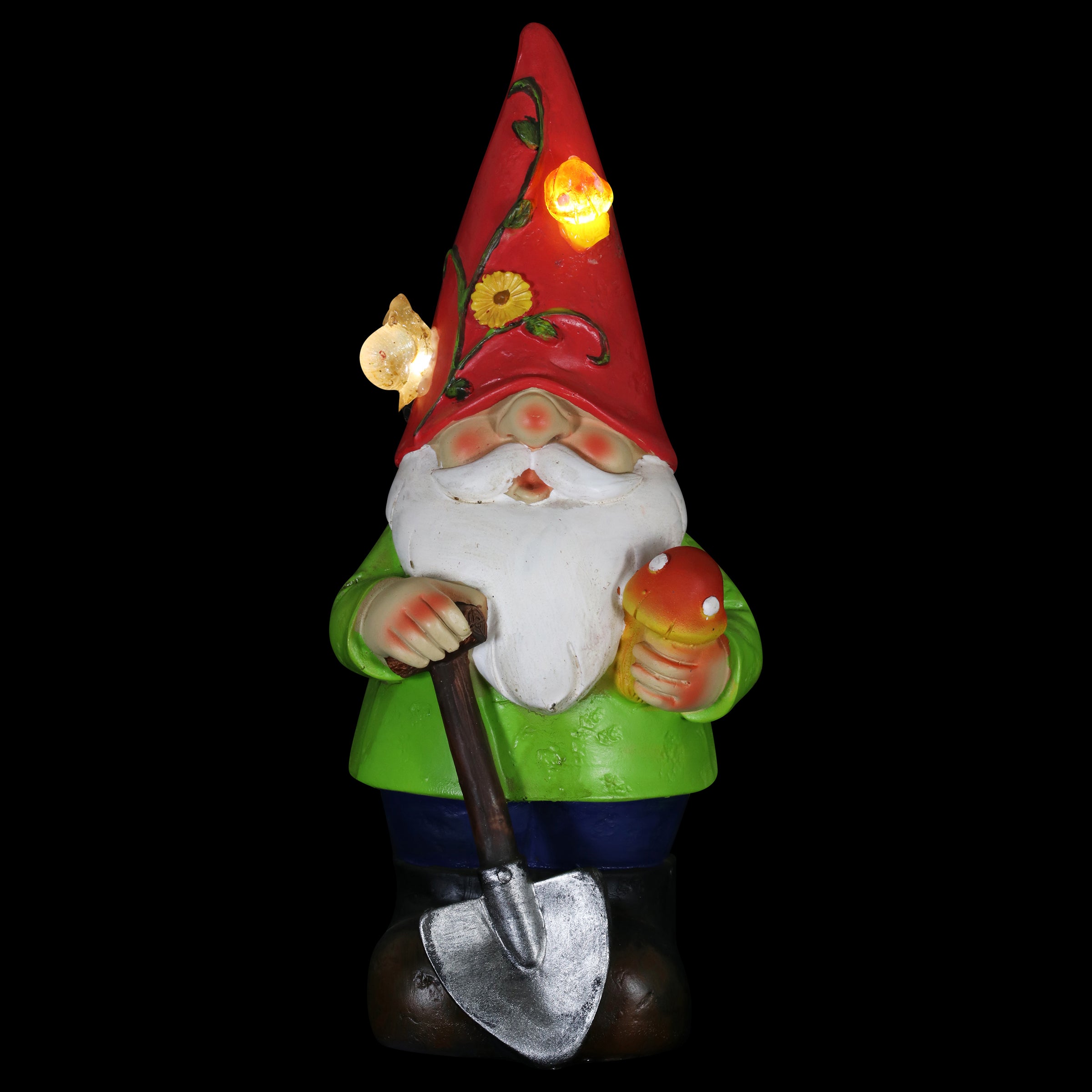 Solar Red Hat Roy Garden Gnome Statue with Shovel, 10 Inch | Shop Garden Decor by Exhart